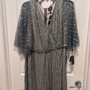Adrianna Papell Metallic Gray Long Sleeve Dress